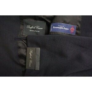 Raffaele Carusox Zegna Mohair Blend Dark Blue 2 Pc Suit Jacket Pants 44R NEW